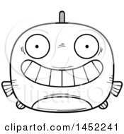 Poster, Art Print Of Cartoon Black And White Lineart Grinning Fish Character Mascot