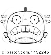 Poster, Art Print Of Cartoon Black And White Lineart Scared Fish Character Mascot