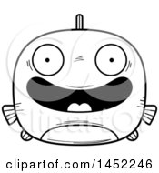 Poster, Art Print Of Cartoon Black And White Lineart Happy Fish Character Mascot