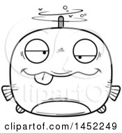 Poster, Art Print Of Cartoon Black And White Lineart Drunk Fish Character Mascot