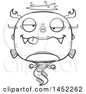 Clipart Graphic Of A Cartoon Black And White Lineart Drunk Chinese Dragon Character Mascot Royalty Free Vector Illustration