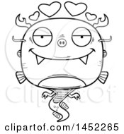 Clipart Graphic Of A Cartoon Black And White Lineart Loving Chinese Dragon Character Mascot Royalty Free Vector Illustration