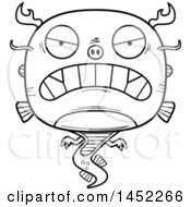 Clipart Graphic Of A Cartoon Black And White Lineart Mad Chinese Dragon Character Mascot Royalty Free Vector Illustration