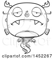 Clipart Graphic Of A Cartoon Black And White Lineart Sad Chinese Dragon Character Mascot Royalty Free Vector Illustration