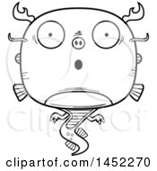 Clipart Graphic Of A Cartoon Black And White Lineart Surprised Chinese Dragon Character Mascot Royalty Free Vector Illustration