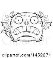 Poster, Art Print Of Cartoon Black And White Lineart Scared Dragon Character Mascot
