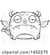 Poster, Art Print Of Cartoon Black And White Lineart Sad Dragon Character Mascot
