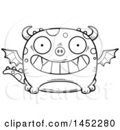 Poster, Art Print Of Cartoon Black And White Lineart Grinning Dragon Character Mascot