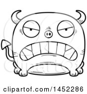 Clipart Graphic Of A Cartoon Black And White Lineart Mad Devil Character Mascot Royalty Free Vector Illustration