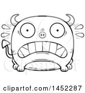 Poster, Art Print Of Cartoon Black And White Lineart Scared Devil Character Mascot