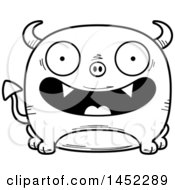 Poster, Art Print Of Cartoon Black And White Lineart Happy Devil Character Mascot