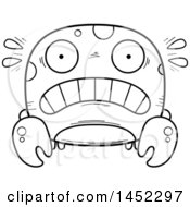 Clipart Graphic Of A Cartoon Black And White Lineart Scared Crab Character Mascot Royalty Free Vector Illustration
