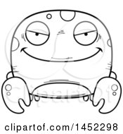 Clipart Graphic Of A Cartoon Black And White Lineart Sly Crab Character Mascot Royalty Free Vector Illustration