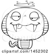 Clipart Graphic Of A Cartoon Black And White Lineart Drunk Cobra Snake Character Mascot Royalty Free Vector Illustration