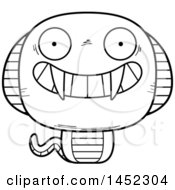 Poster, Art Print Of Cartoon Black And White Lineart Grinning Cobra Snake Character Mascot