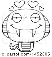 Clipart Graphic Of A Cartoon Black And White Lineart Loving Cobra Snake Character Mascot Royalty Free Vector Illustration