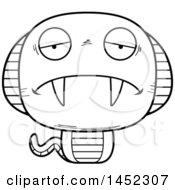 Clipart Graphic Of A Cartoon Black And White Lineart Sad Cobra Snake Character Mascot Royalty Free Vector Illustration