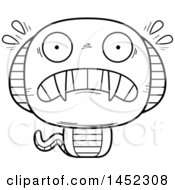 Clipart Graphic Of A Cartoon Black And White Lineart Scared Cobra Snake Character Mascot Royalty Free Vector Illustration