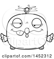 Clipart Graphic Of A Cartoon Black And White Lineart Drunk Chick Character Mascot Royalty Free Vector Illustration