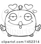 Clipart Graphic Of A Cartoon Black And White Lineart Loving Chick Character Mascot Royalty Free Vector Illustration