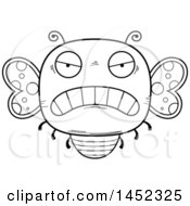Clipart Graphic Of A Cartoon Black And White Lineart Mad Butterfly Character Mascot Royalty Free Vector Illustration