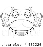 Clipart Graphic Of A Cartoon Black And White Lineart Sad Butterfly Character Mascot Royalty Free Vector Illustration
