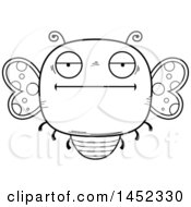 Clipart Graphic Of A Cartoon Black And White Lineart Bored Butterfly Character Mascot Royalty Free Vector Illustration