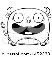 Poster, Art Print Of Cartoon Black And White Lineart Happy Bull Character Mascot