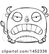 Clipart Graphic Of A Cartoon Black And White Lineart Mad Bull Character Mascot Royalty Free Vector Illustration