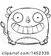 Clipart Graphic Of A Cartoon Black And White Lineart Grinning Bull Character Mascot Royalty Free Vector Illustration