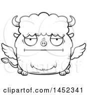 Clipart Graphic Of A Cartoon Black And White Lineart Bored Winged Buffalo Character Mascot Royalty Free Vector Illustration