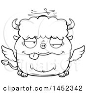Clipart Graphic Of A Cartoon Black And White Lineart Drunk Winged Buffalo Character Mascot Royalty Free Vector Illustration