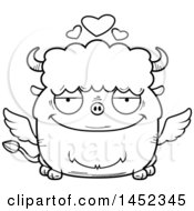 Poster, Art Print Of Cartoon Black And White Lineart Loving Winged Buffalo Character Mascot