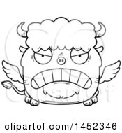 Clipart Graphic Of A Cartoon Black And White Lineart Mad Winged Buffalo Character Mascot Royalty Free Vector Illustration