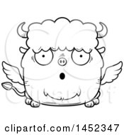 Poster, Art Print Of Cartoon Black And White Lineart Surprised Winged Buffalo Character Mascot