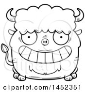 Clipart Graphic Of A Cartoon Black And White Lineart Grinning Buffalo Character Mascot Royalty Free Vector Illustration