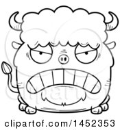 Clipart Graphic Of A Cartoon Black And White Lineart Mad Buffalo Character Mascot Royalty Free Vector Illustration
