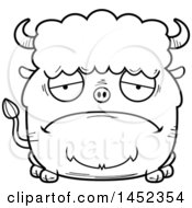 Clipart Graphic Of A Cartoon Black And White Lineart Sad Buffalo Character Mascot Royalty Free Vector Illustration