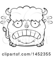 Clipart Graphic Of A Cartoon Black And White Lineart Scared Buffalo Character Mascot Royalty Free Vector Illustration