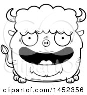 Clipart Graphic Of A Cartoon Black And White Lineart Happy Buffalo Character Mascot Royalty Free Vector Illustration
