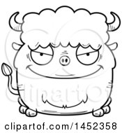 Clipart Graphic Of A Cartoon Black And White Lineart Evil Buffalo Character Mascot Royalty Free Vector Illustration