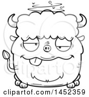 Poster, Art Print Of Cartoon Black And White Lineart Drunk Buffalo Character Mascot