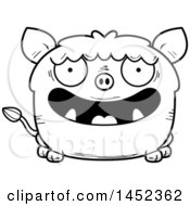 Clipart Graphic Of A Cartoon Black And White Lineart Happy Boar Character Mascot Royalty Free Vector Illustration