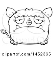 Poster, Art Print Of Cartoon Black And White Lineart Sad Boar Character Mascot