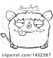 Poster, Art Print Of Cartoon Black And White Lineart Drunk Boar Character Mascot