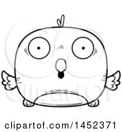 Poster, Art Print Of Cartoon Black And White Lineart Surprised Bird Character Mascot