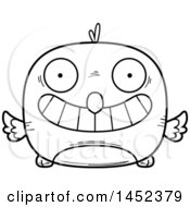 Poster, Art Print Of Cartoon Black And White Lineart Grinning Bird Character Mascot