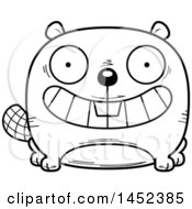 Poster, Art Print Of Cartoon Black And White Lineart Grinning Beaver Character Mascot