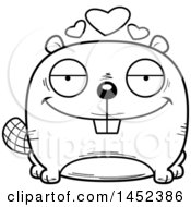 Clipart Graphic Of A Cartoon Black And White Lineart Loving Beaver Character Mascot Royalty Free Vector Illustration