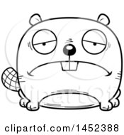 Poster, Art Print Of Cartoon Black And White Lineart Sad Beaver Character Mascot